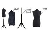 Display Guru Uk Size 6/8 Female Dressmakers Tailors Dummy Mannequin, Black Torso Bust With Black Wood Tripod Stand